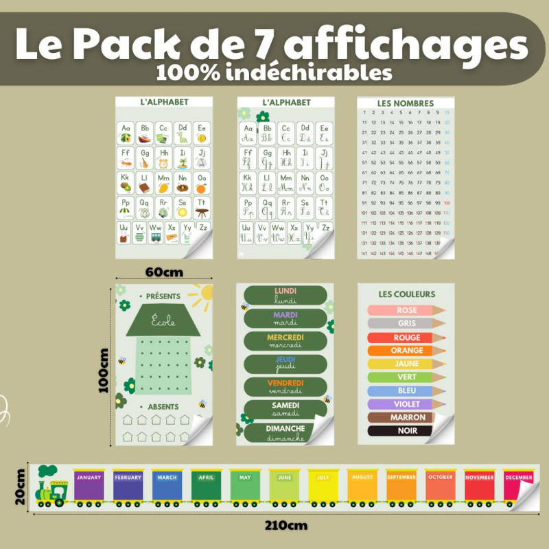 Pack 7 affiches cycle 1 - Poster Indéchirable - vert