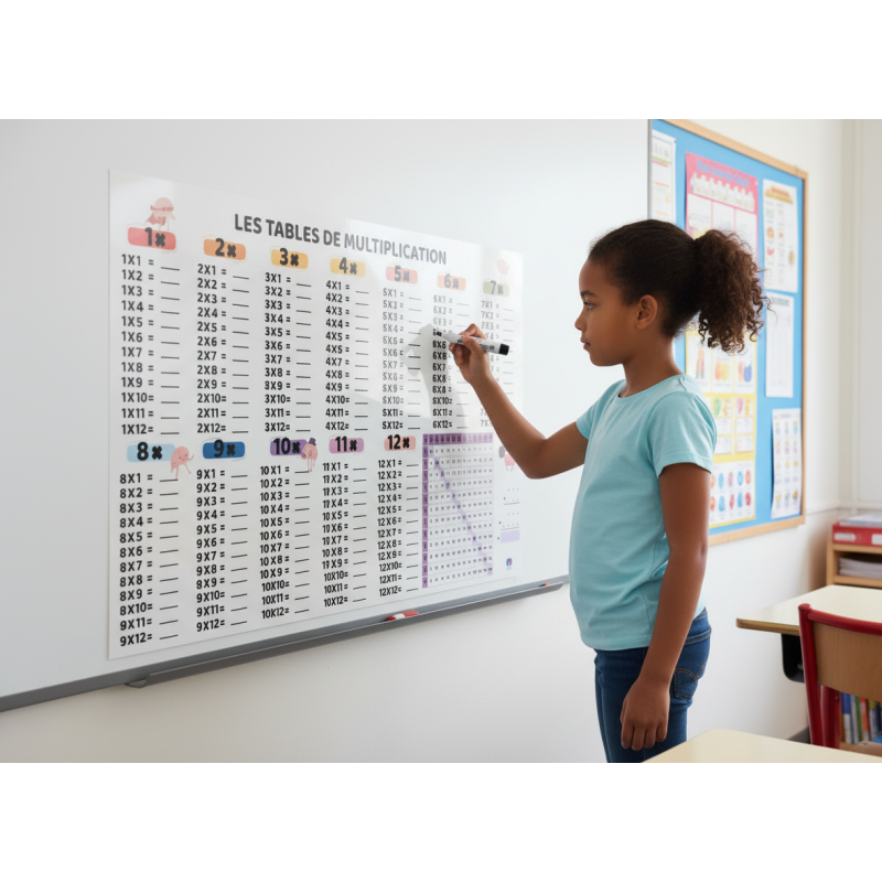 Affiche Adhésive Transparente - Tables de Multiplication  – Adhésive
